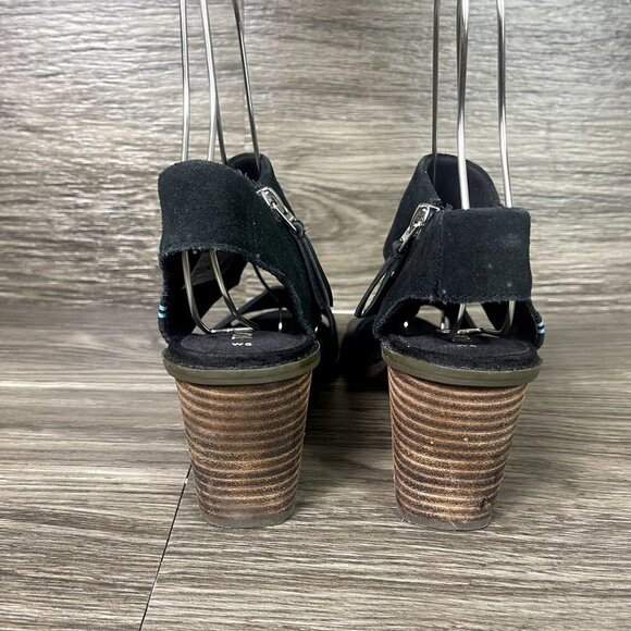 TOMS Majorca Black Suede Block Heel Sandals Women's Shoes Size 6 - Picture 4 of 9